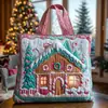 2026 Nuevo Bolso Tote Acolchado Bordado de Moda Navideño Estampado Digital Transfronterizo Bolso de Algodón Casual para el Trabajo