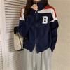 Jaqueta Suéter para Mulheres Inverno 2024 Novo Design Estilo Preguiçoso Retro Americano Cor Contrastante Cardigã de Tricô Engrossado Tendência