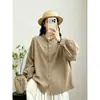 Elegante e artística camisa de gaze de algodão com manga de renda para mulheres, novo estilo de outono, moderna, rejuvenescedora, modeladora, camisa casual atacado