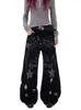 Jeans Masculino e Feminino Tendência Moda Personalidade Elegante High Street Europeu e Americano Lavado Solto Perna Larga Cinco Pontas Strass Empilhado