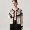 Cárdigan Jacquard Fair Isle de Cachemira Otoño Invierno Estilo Nuevo para Mujer Cuello Redondo Grueso Holgado Adelgazante Simple Abrigo Agradable para la Piel
