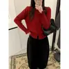 Cardigã de tricô simples estilo coreano com gola alta franzida para mulheres, novo estilo outono e inverno para o dia a dia, blusa suéter elegante e sofisticada