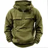 Sudadera con capucha de color liso para hombre, nueva para primavera y otoño, transfronteriza, pantalones deportivos para jóvenes europeos y americanos con múltiples bolsillos con solapa, chaqueta sudadera de cuero