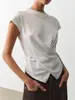 Amazon Transfronterizo Estilo Francés Cuello Redondo Verano Delgado Manga Tres Cuartos Ajustado Alto Gama Top Manga Corta Camiseta de Diseñador para Mujer