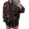 Camisa Retro Estilo Hong Kong de Manga Larga con Salpicaduras de Tinta Azul Oscuro, Nuevo Estilo de Otoño para Hombres Modernos, Holgada y de Moda, Versátil