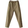 Calça Harem Espessa Forrada com Fleece de Sarja 100% Algodão para Mulheres, Nova Calça Casual Elegante Outono/Inverno 2026 com Cintura Elástica, Calça Longa da Moda
