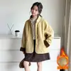 Jaqueta Feminina Estilo Coreano Forrada de Pelo Outono/Inverno Estilo Chique Crianças M/G Jaqueta Grossa de Lã de Cordeiro Roupa Quente de Inverno