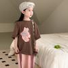 Camiseta Infantil Estilo Verano 2026 para Niñas, Versión Coreana, Estampado de Oso Rosa, Camiseta Holgada Casual de Manga Corta