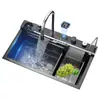 Baleia Azul Dragão Chuva Cachoeira Multifuncional Grande de Cuba Única em Aço Inoxidável 304 para Cozinha com Luz Ambiente e Display Digital Inteligente