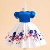 Vestido Infantil Europeo y Americano Transfronterizo Amazon Nuevo Vestido Estampado a Cuadros de Manga Abullonada Vestido de Noche de Banquete para Mujer Niños