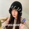 Estilo Coreano Linha Grossa Combinação de Cores Tira de Tricô Capuz Design de Nicho Corda na Aba Chapéu de Lã Proteção de Orelha Quente de Inverno