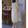 Vestido Longo Simples para Mulheres, Novo Estilo Verão 2026, Decote V Maduro, Rejuvenescedor, Bonito, Estiloso, Intelectual Vestido Branco