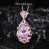 Colar Artístico Oval com Renda de Morganita Cravejada de Diamantes Cor Sakura em Pó para Mulheres Retro Deslumbrante Pingente de Diamante Amarelo com Borda Bolada