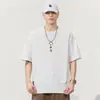 Camiseta de algodão de bambu de manga curta para homens, novo estilo de verão, corte solto, marca da moda, tamanho grande, manga curta, gola redonda masculina, camiseta simples e versátil
