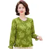 Nova moda outono para mães, cardigã de gola redonda, blusa casual, camisa de manga longa soltinha que emagrece para mulheres de meia-idade e idosas