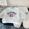 2026 Nuevo Set de Cartas para Niños y Niñas Otoño e Invierno Sudadera con Capucha de Felpa con Letras Joggers Estilo Coreano Conjunto de Dos Piezas