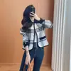 Cárdigan de punto de lana a cuadros retro de doble cara nuevo para Otoño e Invierno 2026, de corte holgado, elegante, de manga larga, para mujer