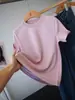 ¡Súper cómodo de llevar, diseño bicolor! Camiseta de Algodón Peinado de Dos Tonos, Corte Recto, Ajuste Delgado, Cuello Redondo, Manga Corta para Mujer, Verano