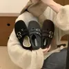 Sapatos Birkenstock femininos estilo retrô coreano, com sola grossa, forrados com fleece, quentes, coleção outono/inverno 2026, modelo slip-on, sapatilhas Mary Jane peludas