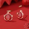 Aretes de botón de ágata roja de moda nacional, pollo dorado de la suerte, para mujer, plata esterlina 925, doce signos del zodíaco, pollo, aretes de estilo nuevo chino, joyería de Año Nuevo