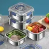 Juego de Contenedores de Acero Inoxidable para Alimentos Transfronterizo, Cuadrado, Engrosado, con Tapa, Caja Hermética para Almacenamiento en Refrigerador, Resistente a Altas Temperaturas, Hermético al Aire