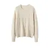 Novo Suéter de Tricô 100% Cashmere Outono/Inverno 2026 Gola Redonda Manga Longa Pontos Coloridos Tricô em Ponto Trançado Caimento Solto Top de Cashmere