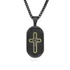 Collar de acero titanio con placa militar de cruz incrustada de diamantes, colgante para hombre con placa ovalada, accesorio de acero inoxidable estilo europeo y americano
