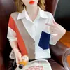 Camisa de Manga Corta Patchwork para Mujer, Polo de Lujo para Verano, Holgada y Elegante con Diseño de Bloques de Color de Moda, Top de Moda para Mujer