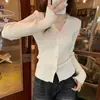 Cárdigan de punto elegante de estilo coreano, ajustado, con abertura, versátil y adelgazante, top de manga larga en blanco, para otoño e invierno