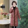Casaco de inverno feminino para meia-idade e idosos, novo, com forro de fleece, acolchoado de algodão, casual, longo, acolchoado de algodão, para mãe, com lapela, casaco quente, estilo étnico