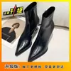Novedad Otoño/Invierno 2026 Botines de Tacón Grueso de Tacón Medio Puntiagudos Adelgazantes con Cremallera Trasera Versátiles Botas de Tacón Alto Ajustadas Calzado para Mujer