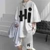 Traje Casual Waffkle Masculino Verão Marca de Moda Port Solto Tamanho Grande Camiseta Estampada de Meia Manga Calças Esportes