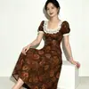 Vestido 2026 Verano Nuevo Estilo Vintage para Mujer Ajustado Manga Corta Abertura Floral Bodycon Midi