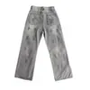 Calça Jeans Retrô com Salpicos High Street Americana para Meninos, Nova Calça Casual Tendência, Calça Longa Reta Lavada para Homens