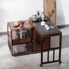 Mesa de Té Giratoria Móvil Balcón Hogar Máquina de Bar de Té Integrada Preparación de Té Mesa de Café Multifuncional Juego Completo Mesa de Té Gabinete de Agua para Té
