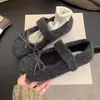 Primeiro Encontro Temporada Sapatos Peludos Femininos Outono/Inverno Roupa Externa 2026 Novo Fada Bico Redondo Sapatilhas Laço Versátil Mais Veludo Aquecimento