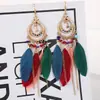 Brincos de Pena Boêmios Europeus e Americanos, Brincos de Franja Estilo Étnico Exagerado Retrô para Feriados, Acessórios de Viagem de Yunnan para Mulheres