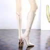 Botas de Tacón Alto Beige Hasta la Rodilla para Mujer 2026 Otoño/Invierno Nueva Llegada Punta Fina Tacón de Aguja Botas Adelgazantes Cremallera Versátil Botas Altas