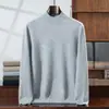 Suéter de Cachemira para Hombre de Mediana Edad Cuello Medio Alto Color Sólido Suéter Capa Interior Casual de Negocios Tejido Base Manga Larga Simple