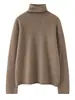 Novos estilos de outono e inverno: Camada base gola alta 100% cashmere puro, suéter de malha quente de cor sólida com mangas compridas para mulheres