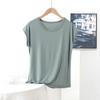 Playera Modal de Verano para Mujer Holgada Talla Grande Cuello Redondo Manga Corta Top Color Sólido Sencillo Ropa Exterior Camiseta Base