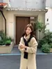 Chal de punto ligero estilo coreano con capucha, lana de doble cara, de un solo pecho, cuello alto, abrigo largo de lana engrosada para mujer