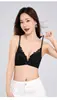 Encaje Francés Hermosa Espalda Sostenes Inalámbrico Push-up para Mujer Recoge Lados Tetas Ropa Interior Sin Costuras Broche Frontal Sexy Tirantes Cruzados Delgados