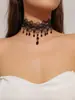 Collar de Encaje Retro Mingka Jewelry para Mujer, Cadena de Clavícula Exagerada Personalizada con Cristal Negro Gargantilla de Encaje