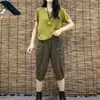 Gordo mm200 kg moda terno feminino verão manga curta camiseta calça solta casual Joker Harlan calças macacão