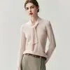 Suéter feminino de cashmere, blusa de tricô de corte solto, design emagrecedor, estilo francês, único, com fitas esvoaçantes, macio e confortável