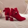 Botas de Novia para Celebridades de Internet Otoño e Invierno 2025 Nuevas Botas Festivas de Boda Color Vino Tinto Borla de Pedrería Tacón Grueso Pies sin Cansancio Botas de Moda