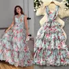 Vestido Floral Francês Estilo Princesa Doce para Mulheres, Vestido Longo de Verão com Decote V Sem Mangas de Cintura Alta em Linha A, Elegante Vestido para o Dia a Dia