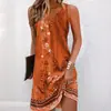 2026 Ropa Europea y Americana para Mujer Amazon Posicionamiento Floral Botón Estilo Casual Falda de Línea A Chaleco sin Mangas Vestido de Cuello V