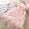 474 Verano Nuevo Estilo Coreano Vestido de Malla con Encaje Bordado para Niñas Bebé Falda de Gasa Estilo Súper Occidental Vestido de Princesa